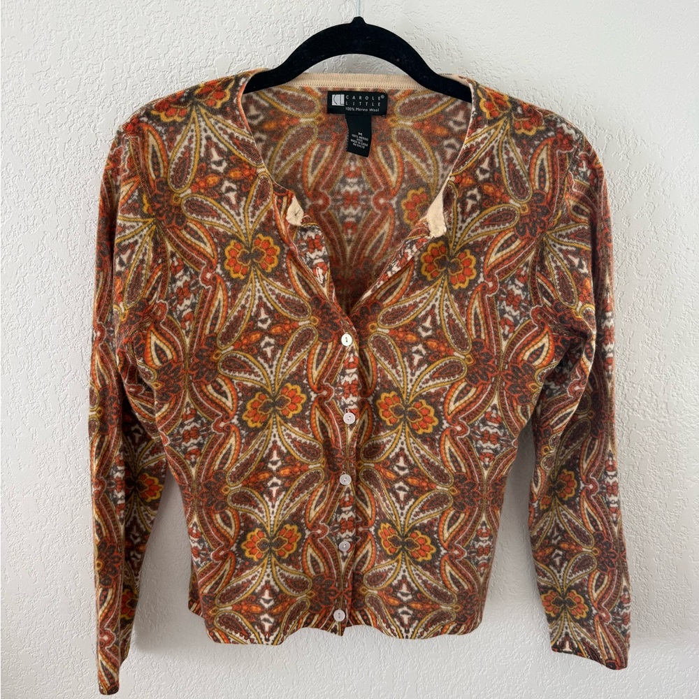 Vintage Carole Little Multicolor Paisley Merino Wool Sweater
